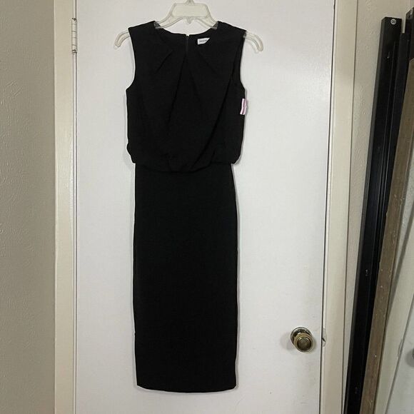 NWOT Dress the Population black pleated neck sheath sleeveless dress size XS - Picture 1 of 6